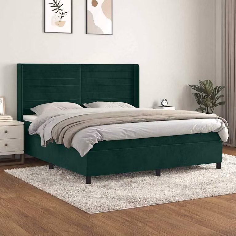vidaXL Letto Ibrido con Giroletto a Molle e Materasso in Velluto Verde Scuro, L/P: 180 x 200 cm