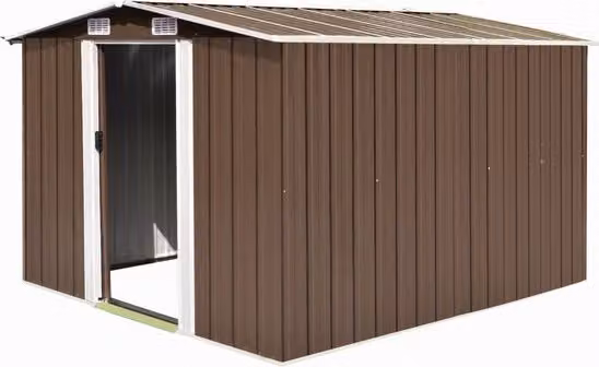 MOONAIRY casetta per attrezzi, casetta da giardino, casetta per attrezzi, casetta da giardino, garage per biciclette, casetta da giardino, 257 x 298 x 178 cm, metallo, marrone