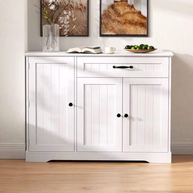 Sideboard moderno ed elegante bianco con 3 ante e 1 cassetto, credenza per sala da pranzo, soggiorno e ingresso