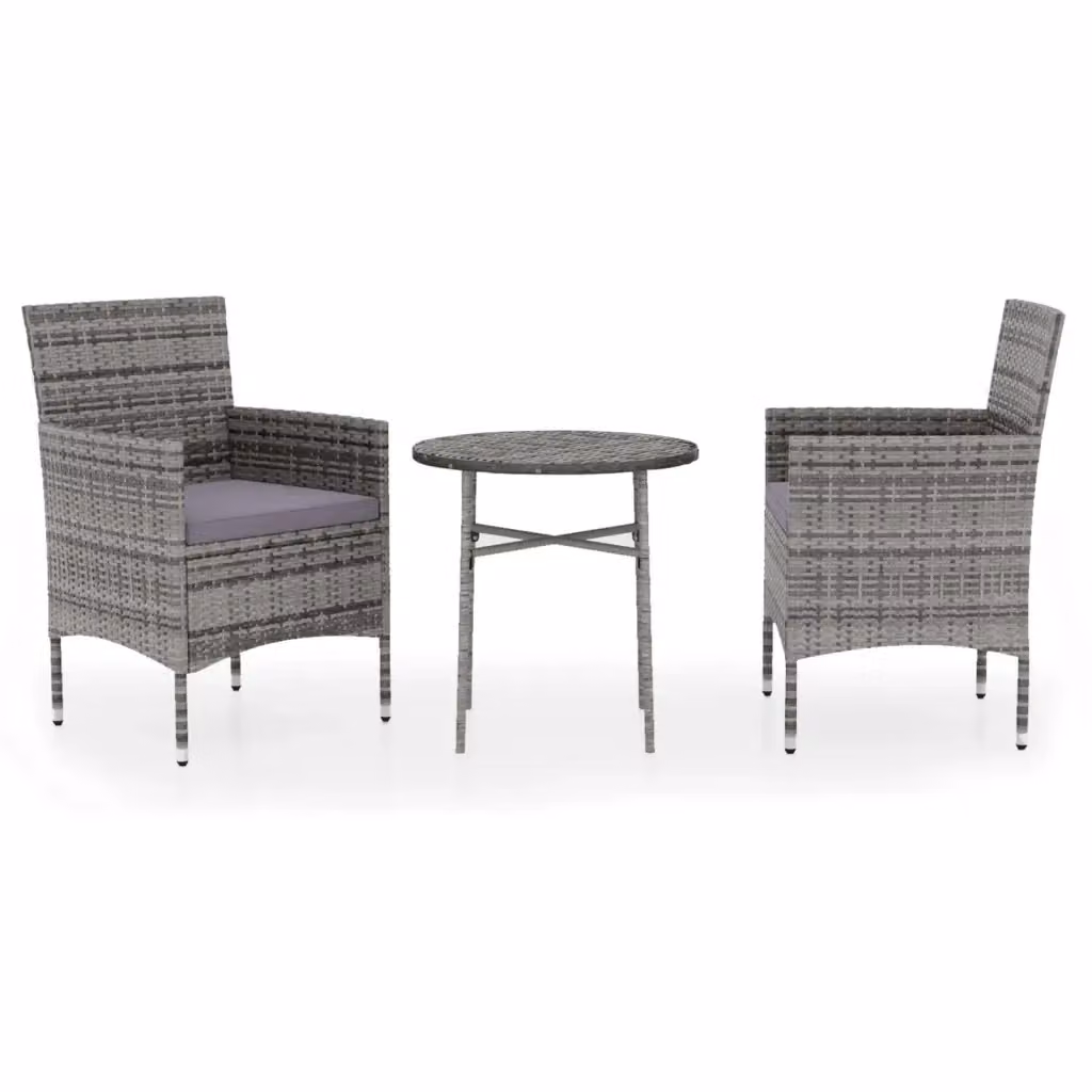 Set di mobili da pranzo da giardino vidaXL in 3 pezzi in polyrattan grigio moderno – 2
