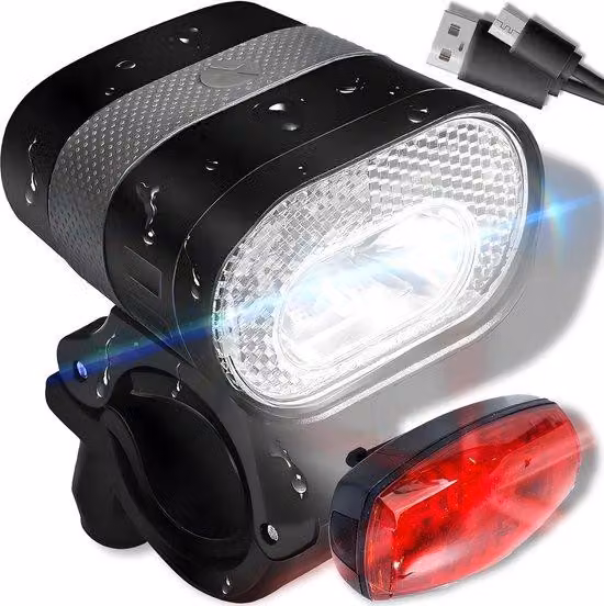 Set luci USB per bicicletta, omologato STVZO, impermeabile, ricaricabile, luci anteriori e posteriori, batterie resistenti alla pioggia, 3200 mAh, 500 lm