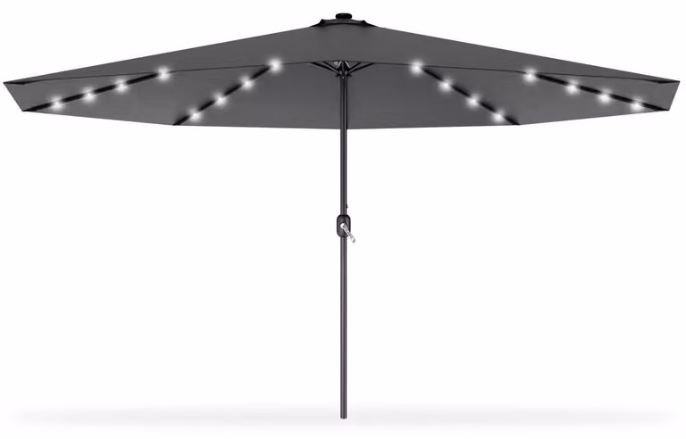 Ombrellone da giardino con manovella, diametro 300/350 cm, colore grigio scuro, con illuminazione a LED