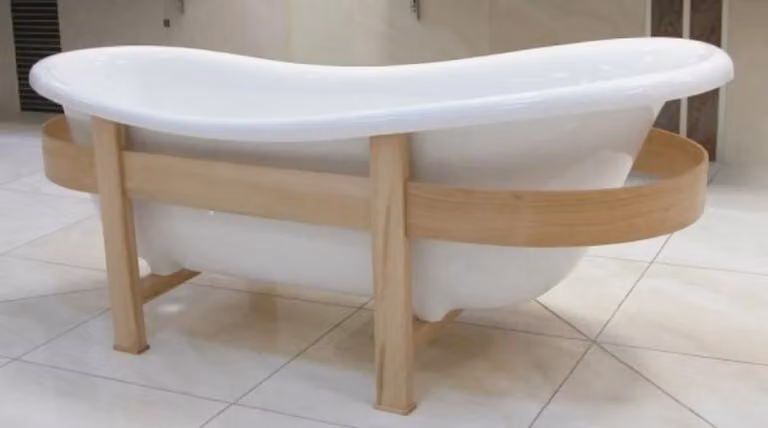Casa Padrino vasca retrò bianco / colori naturali 178 x 76 x h. 73 cm - Vasca da bagno autoportante con struttura in legno - Mobili da bagno retrò