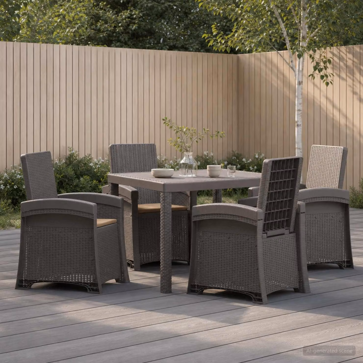 Set da pranzo per giardino e terrazzo vidaXL in polyrattan da 5 pezzi, colore grigio e beige