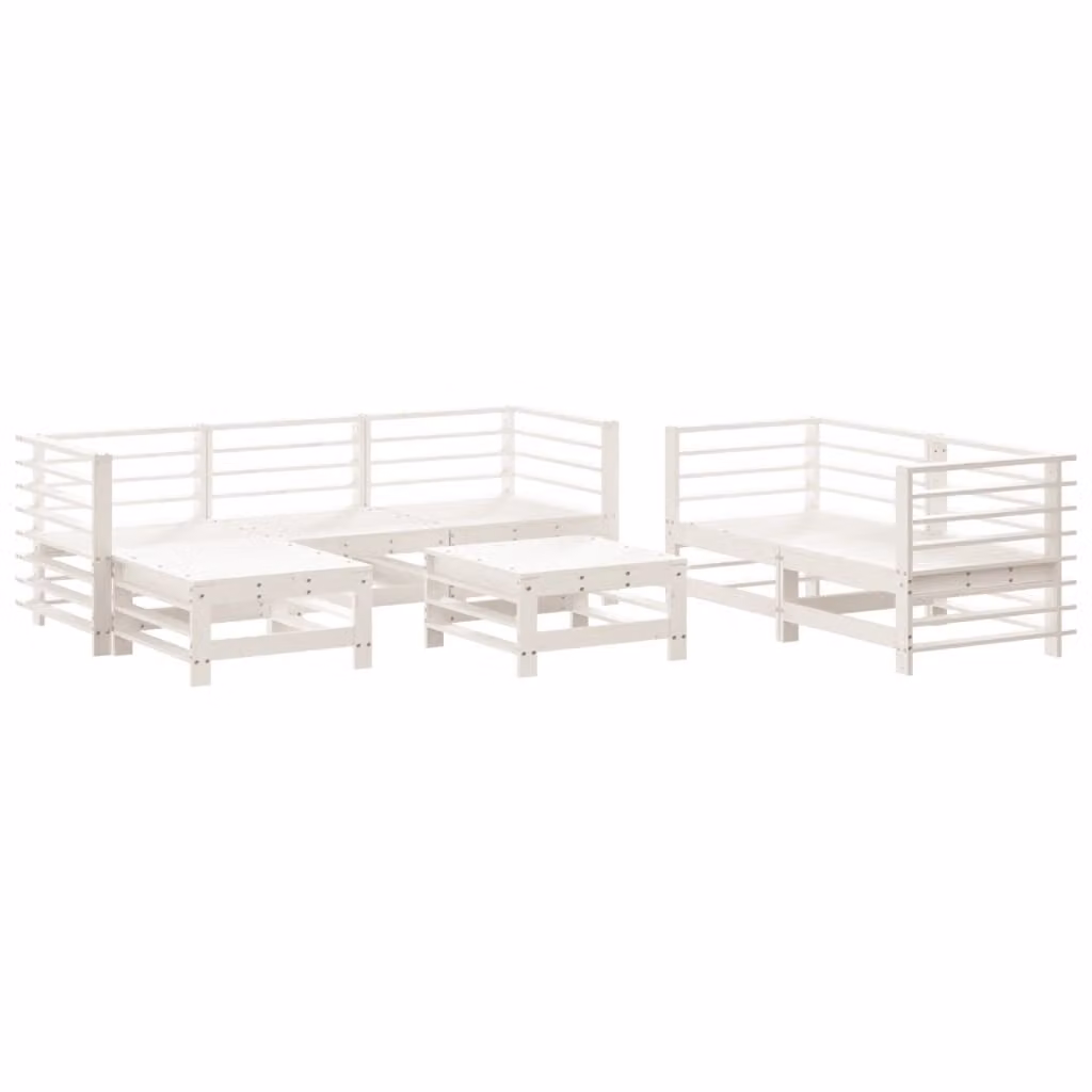 Set Salotto da Giardino 7 pz Bianco in Legno Massello di Pino