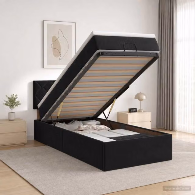 Letto ottomano con materasso Nero 90 x 200 cm Velluto 3456605