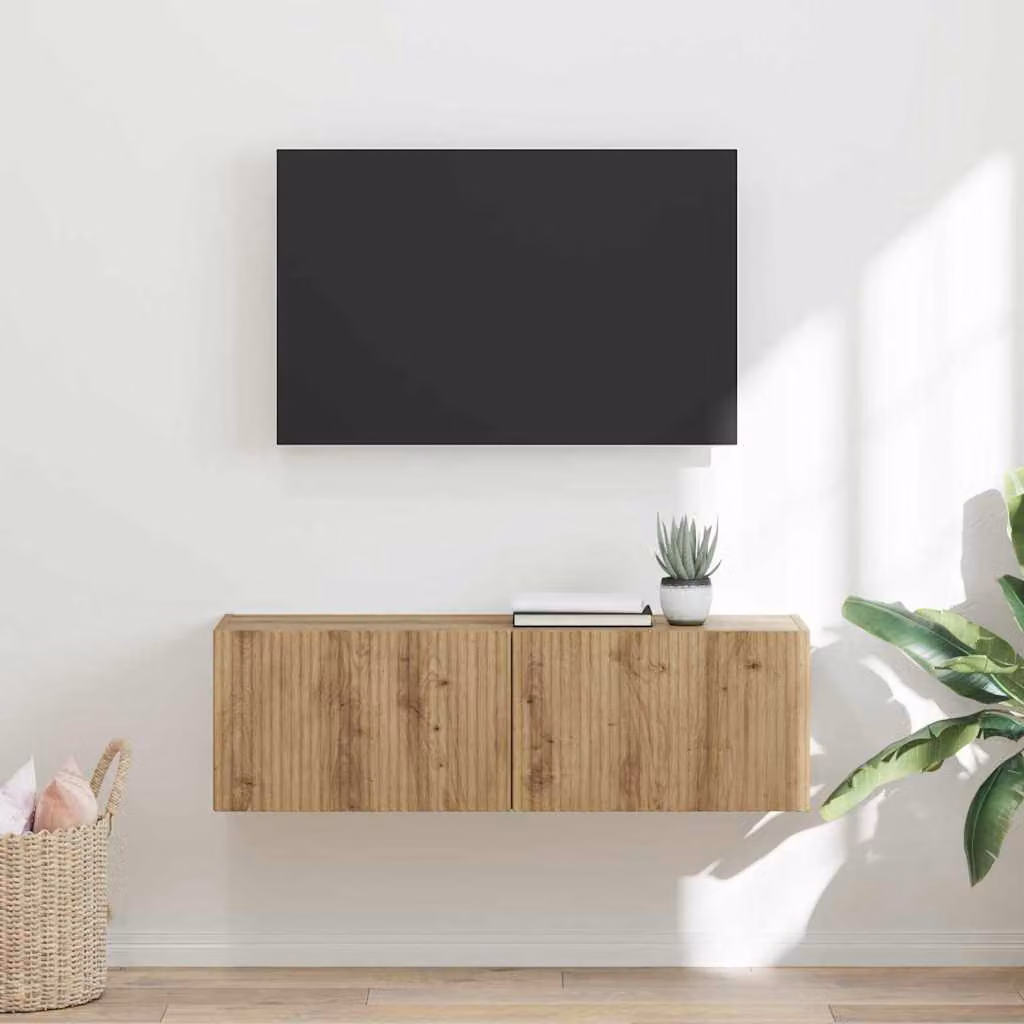 Mobile TV da parete vidaXL in Rovere Artigianale, L 98 x P 31 x H 29,5 cm