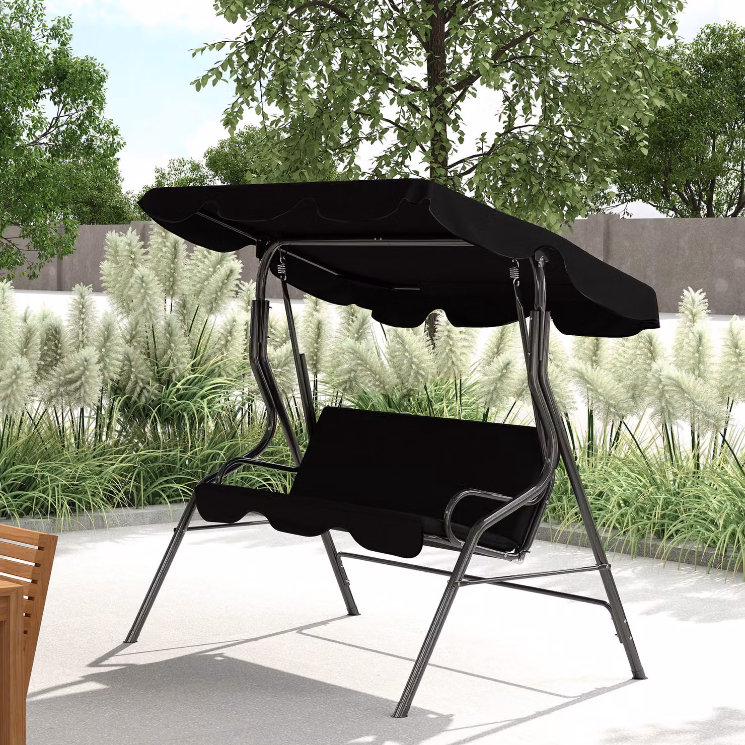 Outsunny Dondolo da 3 Posti con Tettuccio Regolabile e Cuscini, Acciaio e Poliestere, Nero, L: 170 cm, P: 110 cm, H: 153 cm – 2