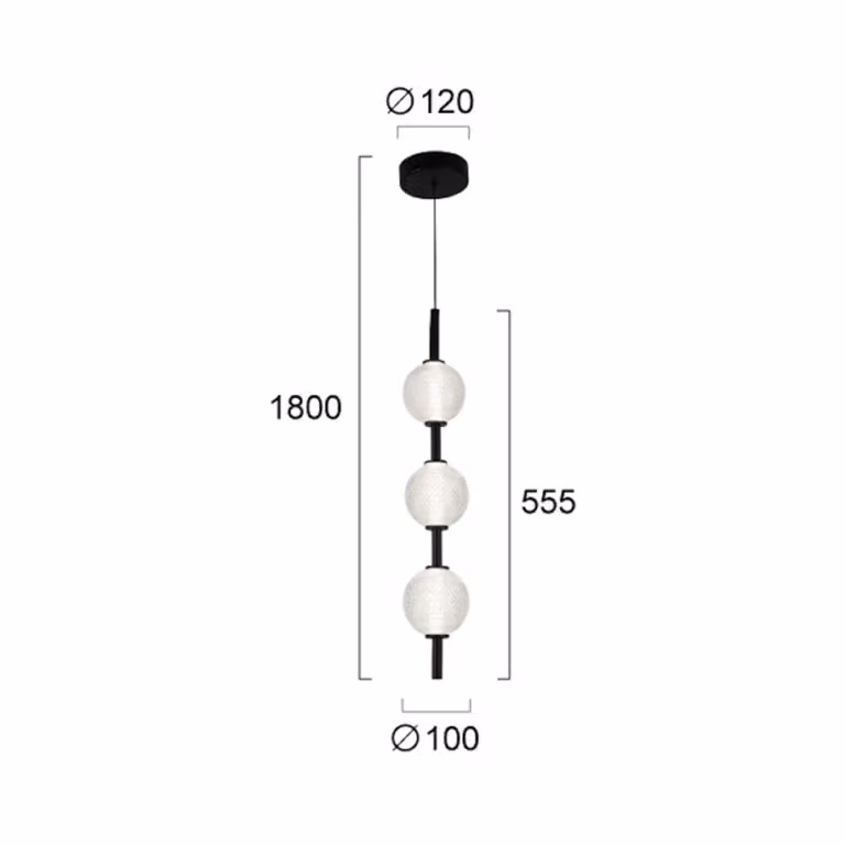 Viokef Lampada LED a sospensione Abeona, Ø 10 cm, nera, metallo/vetro, 3 luci. Abeona, Nero, Soggiorno / Sala da pranzo, Metallo