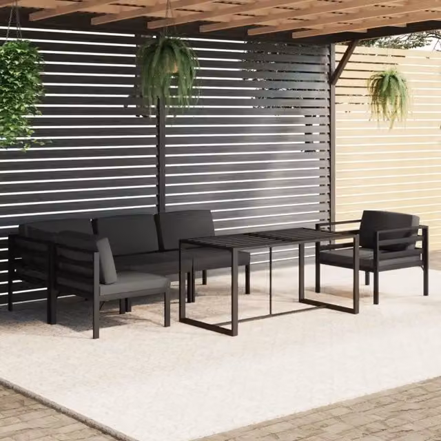 Set di divani da giardino vidaXL a forma di L con tavolino, 6 pezzi, in alluminio antracite e cuscini in poliestere resistente ai raggi UV
