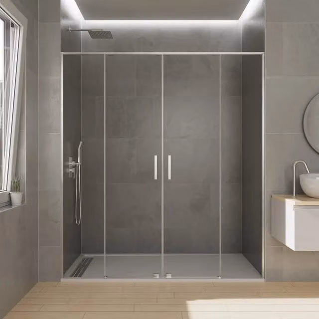 Box doccia rettangolare DUCHA TWENTY 2 con 2 ante fisse e 2 scorrevoli, L: 180 cm, Vetro trasparente, Cromo lucido
