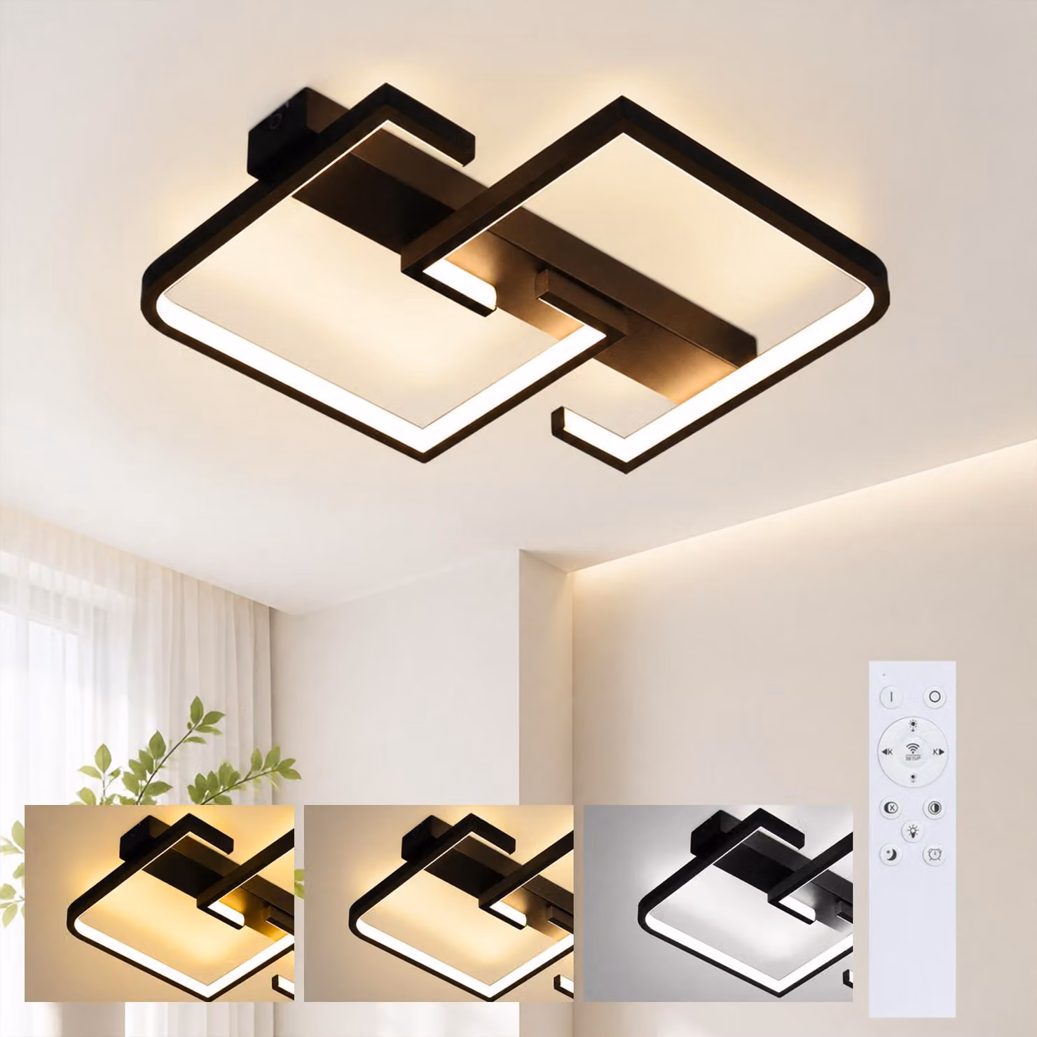 ZMH lampada da soffitto LED 35W nero lampada da soggiorno dimmerabile con telecomando design moderno lampada da camera da letto