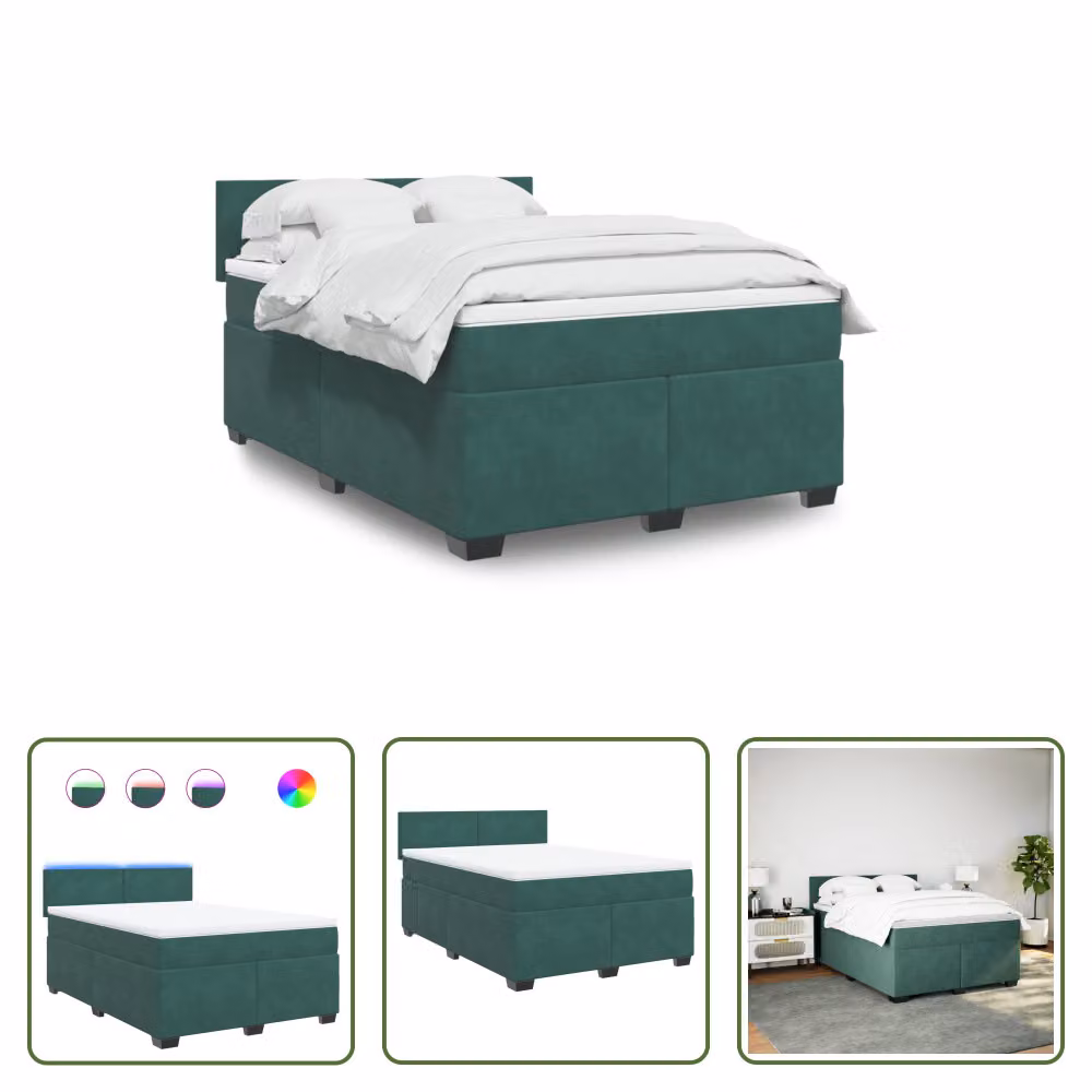 The Living Store Letto a molle con materasso verde scuro 140x190 cm in velluto