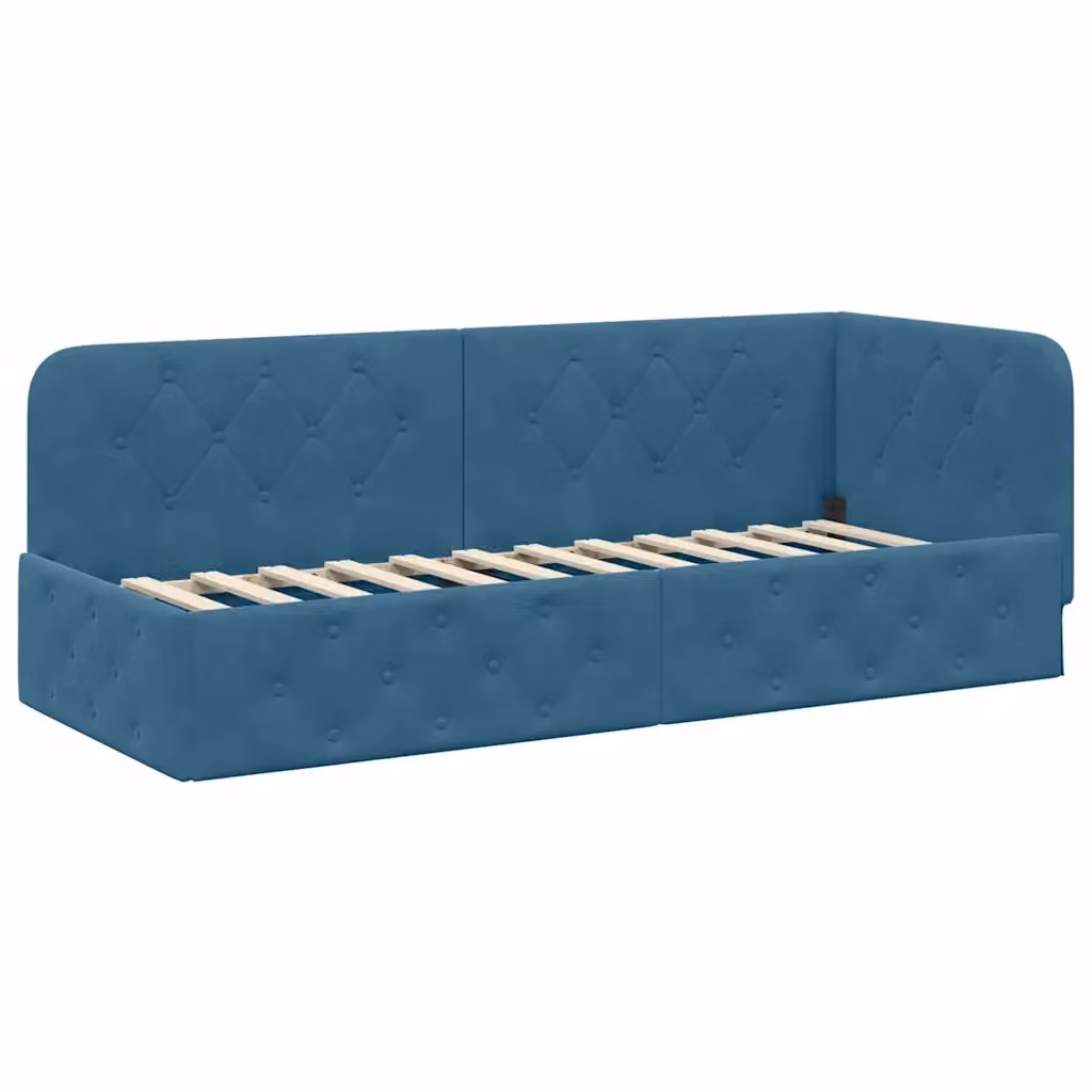 Cornice del letto ad angolo vidaXL in velluto blu, L/P/H: 200 x 80 x 72 cm – 2