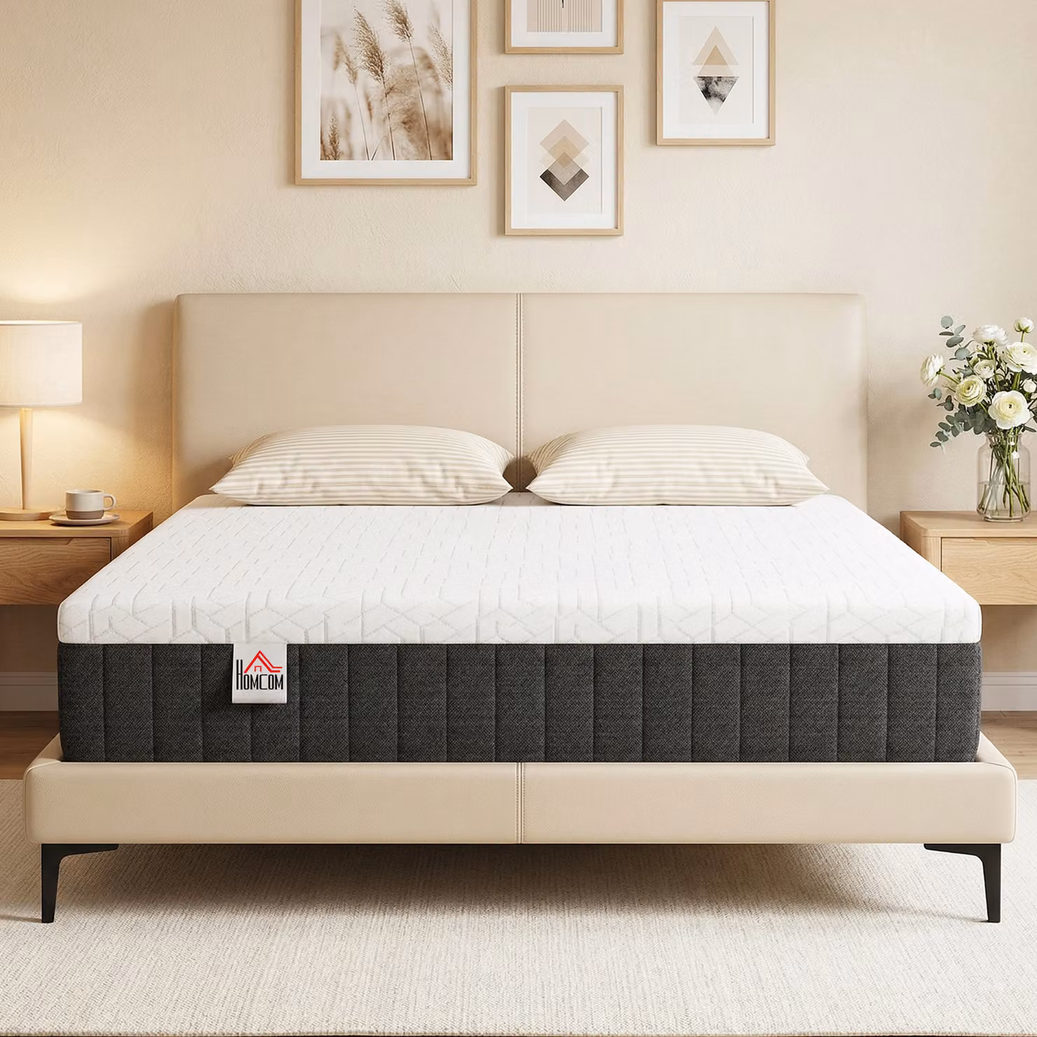 Materasso Ibrido HOMCOM in Schiuma ad Alta Densità 43D con Molle Insacchettate a 7 Zone e Tessuto a Maglia Traspirante, L/P: 140 x 190 cm – 2
