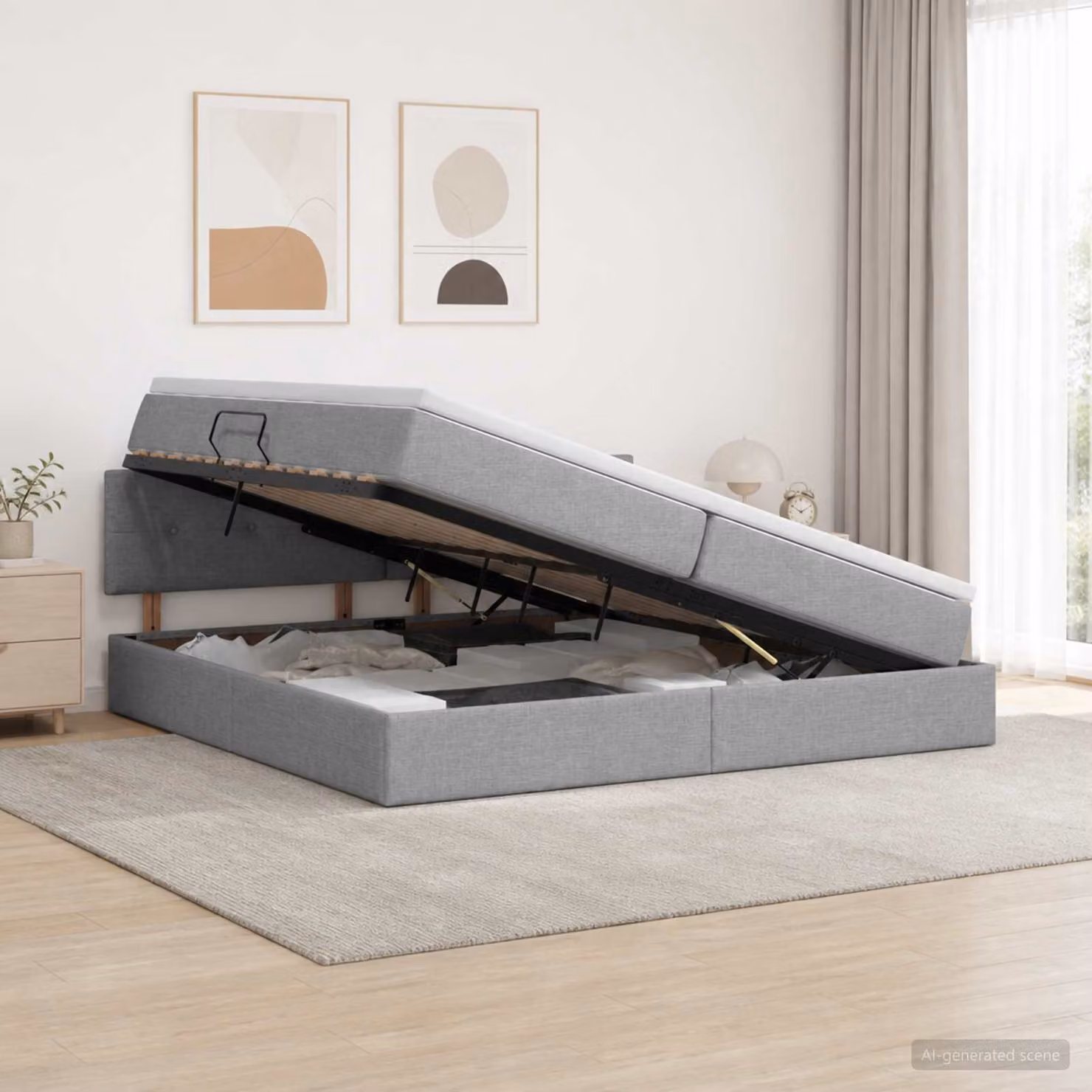 Letto con contenitore e materasso ibrido vidaXL Grigio e Bianco L/P: 200 x 200 cm