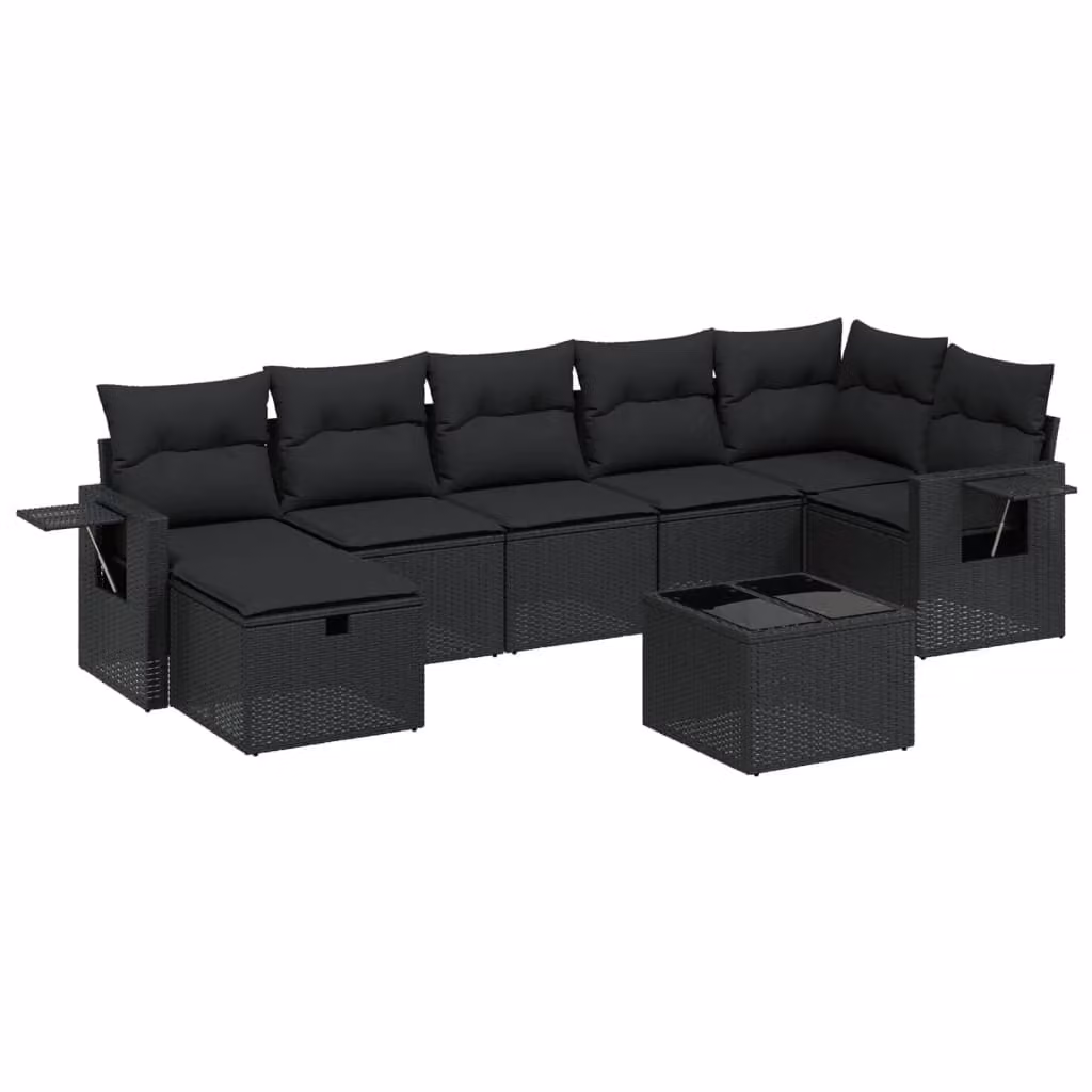 Set Divani da Giardino con Cuscini 8 pz Nero in Polyrattan