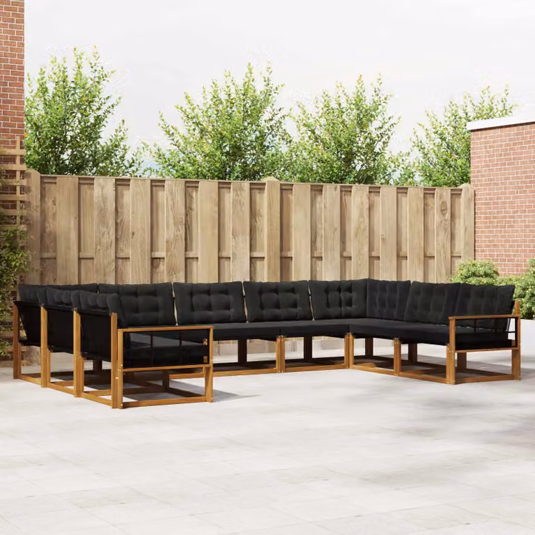 vidaXL Set di divani da esterno componibile 9 pz in legno di acacia e textilene, colore marrone e nero