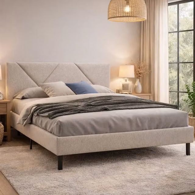 Letto Matrimoniale DMORA Morpheus in Tessuto Beige con Struttura Imbottita L/P/H: 160 x 200 x 100 cm – 1