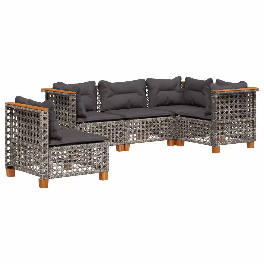 vidaXL Set Divano da Giardino a L in Polyrattan Grigio con Cuscini Imbottiti e Rivestimenti Rimovibili – 2