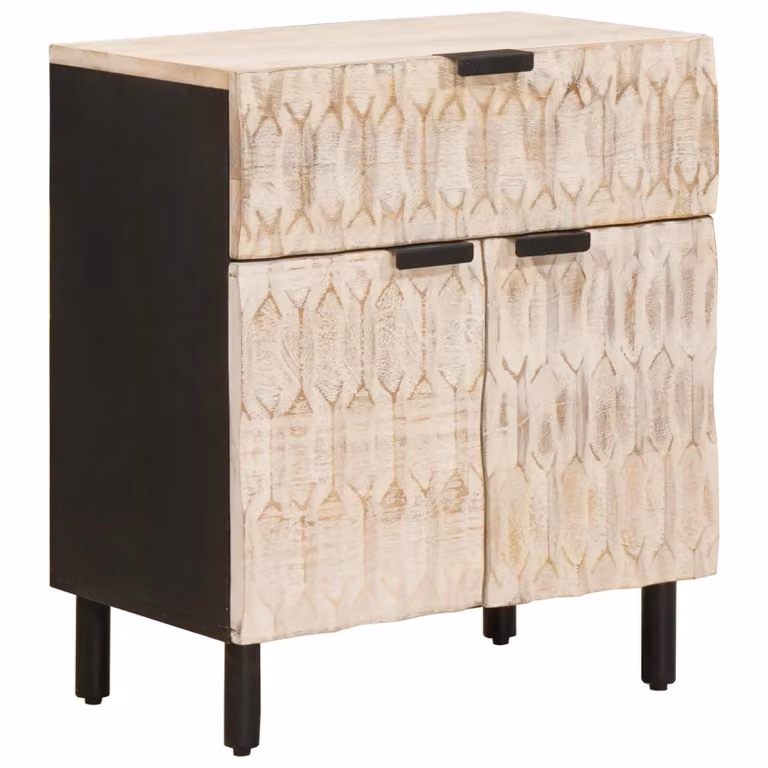 vidaXL Armadio da Notte Moderno in Legno di Mango Massello Bianco L: 50 cm, P: 33 cm, H: 60 cm