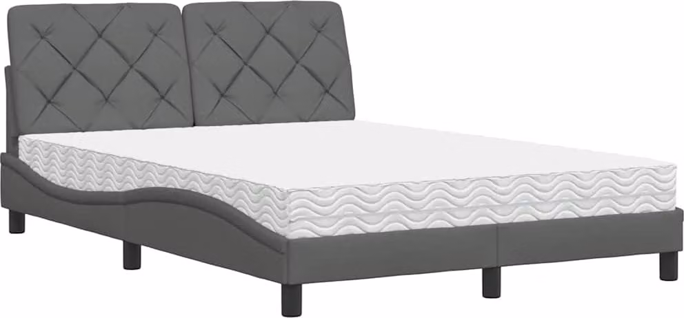 Letto con Materasso Grigio Scuro 140x200cm Tessuto