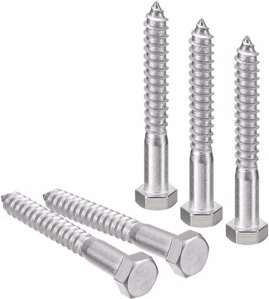 Set di 5 viti Allecto in acciaio inossidabile 304 con testa esagonale, colore argento, dimensioni: Diametro: 12,7 mm, Lunghezza: 101,6 mm