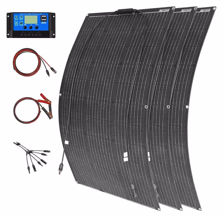 Kit di pannelli solari da 300W - 3 pannelli solari monocristallini flessibili, ideali per barche, camper e giardini