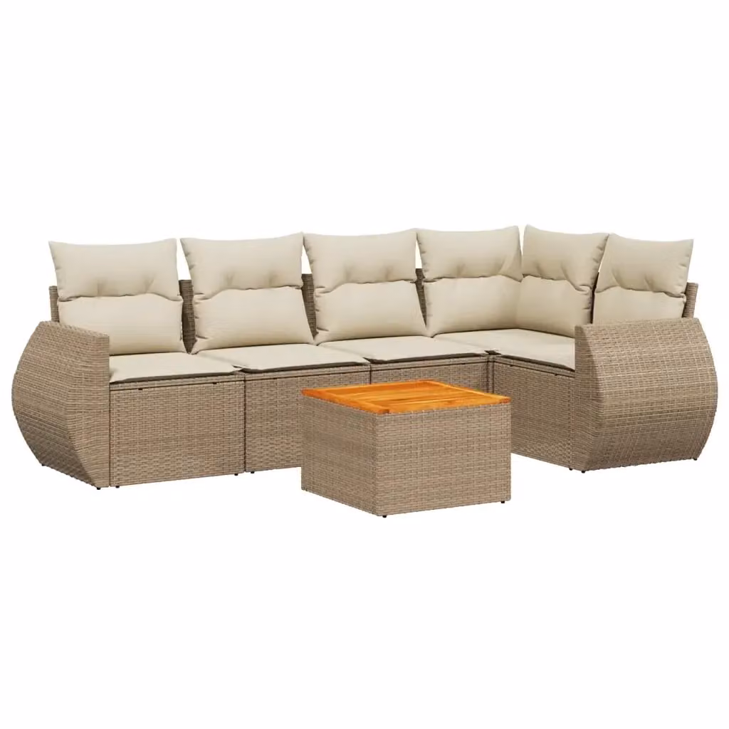 Set Divano da Giardino a L vidaXL in Polyrattan con Cuscini Beige e Tavolino da Esterno 6 pz – 2
