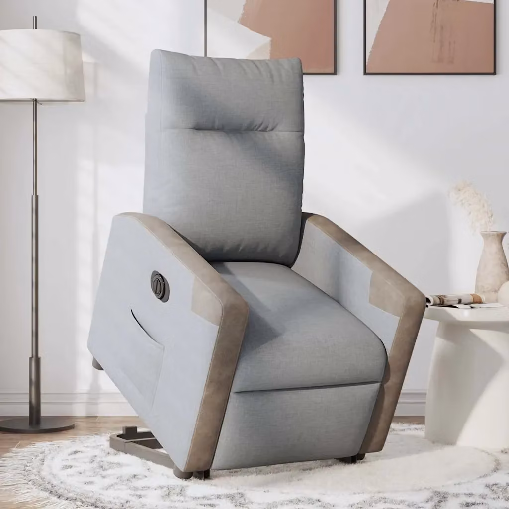 Poltrona Reclinante Alzapersona Elettrica vidaXL Grigio con Braccioli e Rivestimento in Tessuto – 2