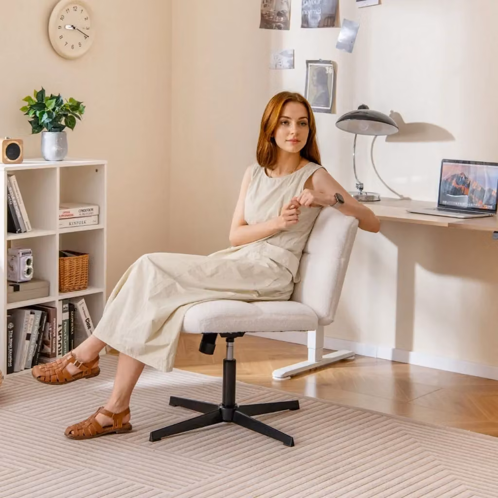 Sedia da ufficio moderna in ecopelle bianca con rotazione a 360 gradi e altezza regolabile per studio e home office – 2
