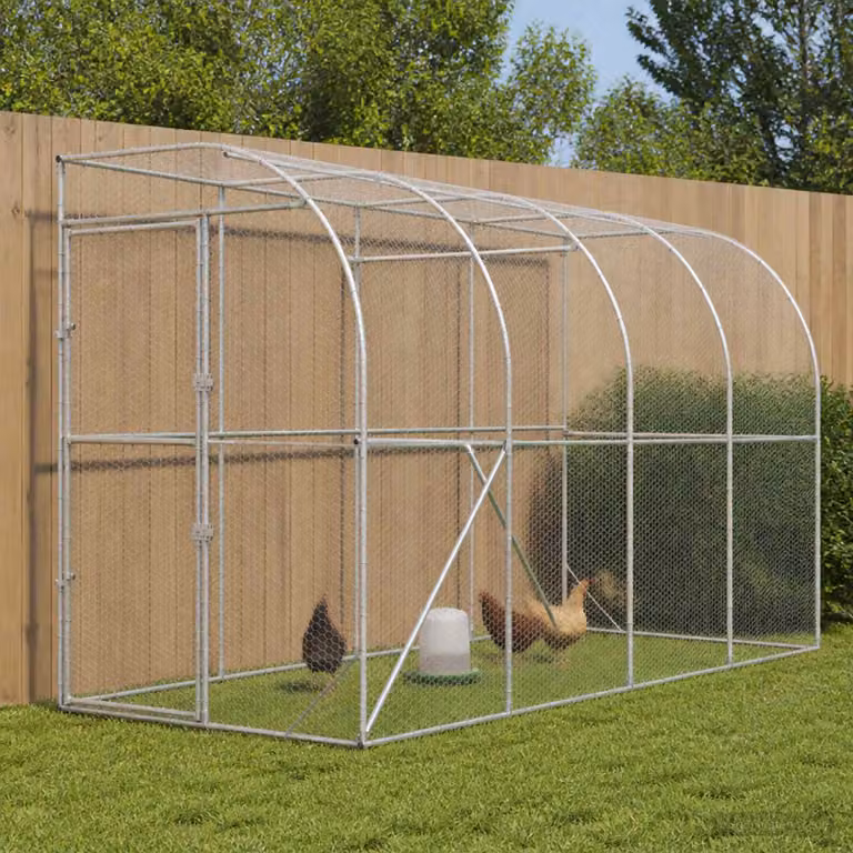 vidaXL Gabbia per Polli Contro il Muro Argento 600 x 150 x 215 cm