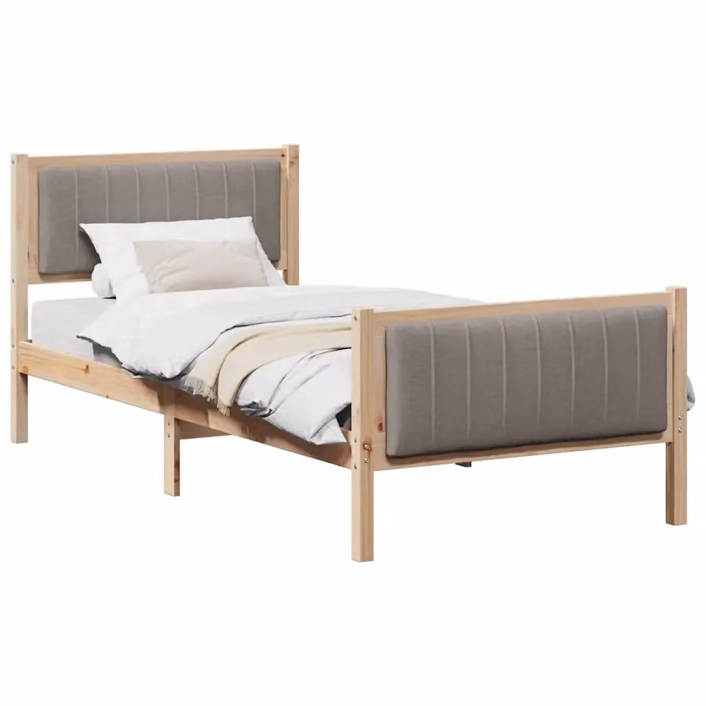 Letto con testiera vidaXL in legno di pino e tessuto, marrone e beige, L/P/H: 200 x 90 x 85,5 cm – 2