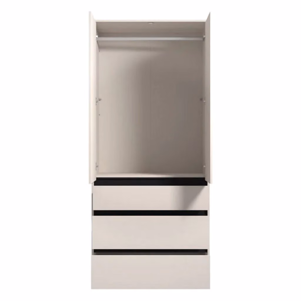 Armadio da camera da letto moderno DMORA con ante a battente, cassetti interni e appendiabiti, L: 93 cm, H: 211 cm, Bianco opaco – 2