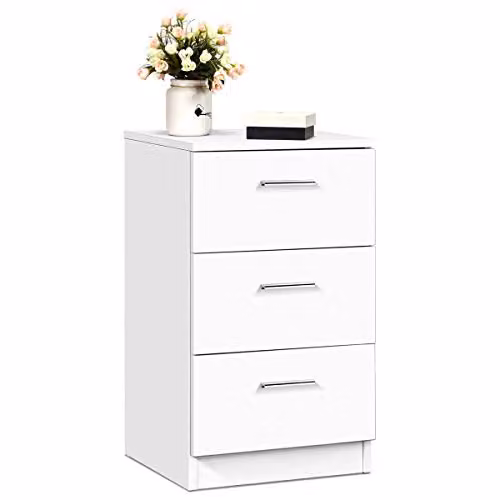 COSTWAY Comodino a 3 Cassetti 66 x 38 x 35 cm, Tavolino Moderno in Legno con Cassetti, Cassettiera per Camera da Letto, Ufficio e Salotto (Bianco)