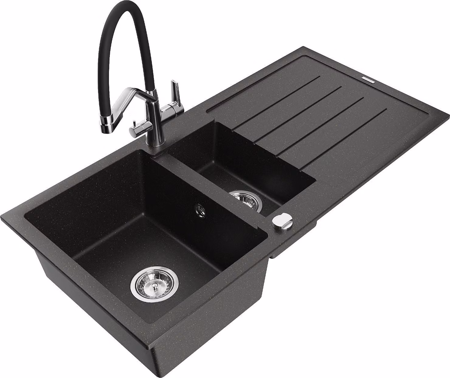 Mexen Andres lavello in granito 1,5 vasca con sgocciolatoio e miscelatore Duo, nero/oro metallizzato - 6515-75-671701-07