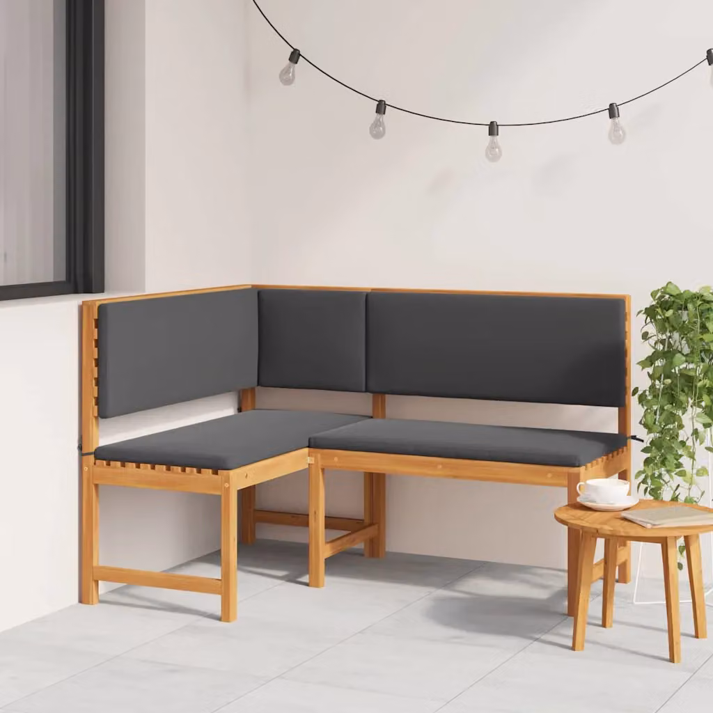Sedia da giardino vidaXL in legno di acacia con cuscini marroni e grigi L: 140 cm, P: 100 cm, H: 91 cm