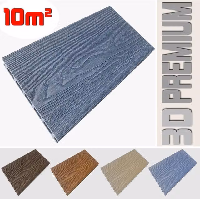 Listoni in WPC 3D per pavimentazione decking LISTONIWPC colore Smoky Grey effetto legno, L: 14,6 cm x L: 220 cm, Spessore: 2,5 cm, Copertura 10m²