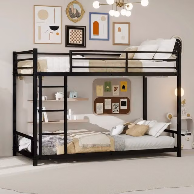 Letto a castello MINIMAL in metallo nero per bambini con struttura stabile