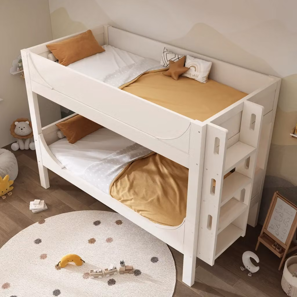 Letto a castello Mivray a 2 livelli in legno e MDF bianco con scala reversibile e struttura separabile L/P/H: 214 x 90 x 200 cm – 2
