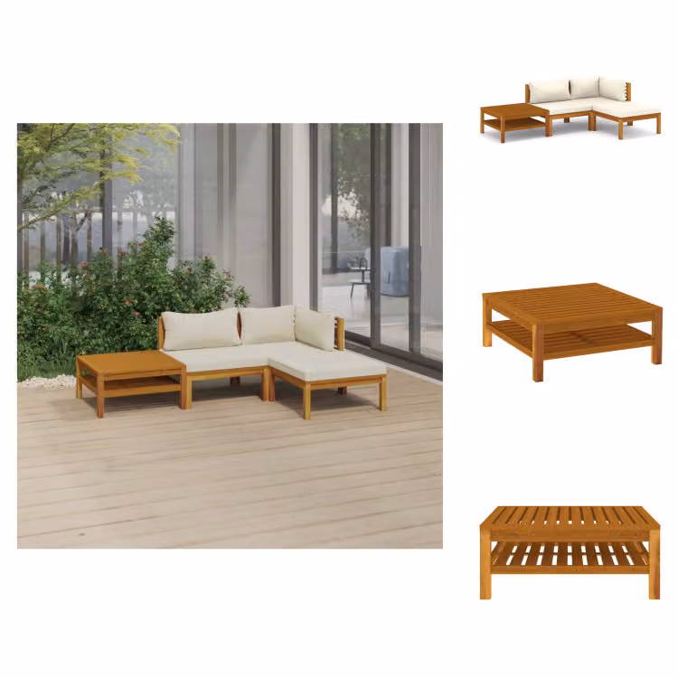 vidaXL Set di 4 pezzi da giardino con cuscini crema in legno massiccio di acacia - Set di mobili da giardino