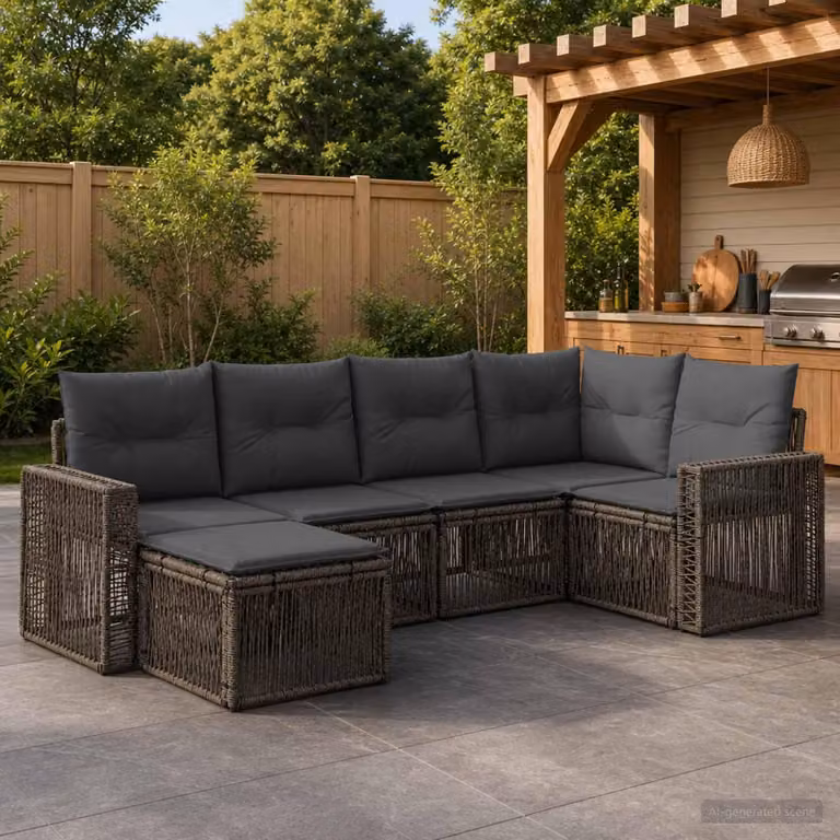 Maison Exclusive - Set da giardino composto da 6 pezzi. Divano da esterno in rattan sintetico, colore grigio e grigio scuro