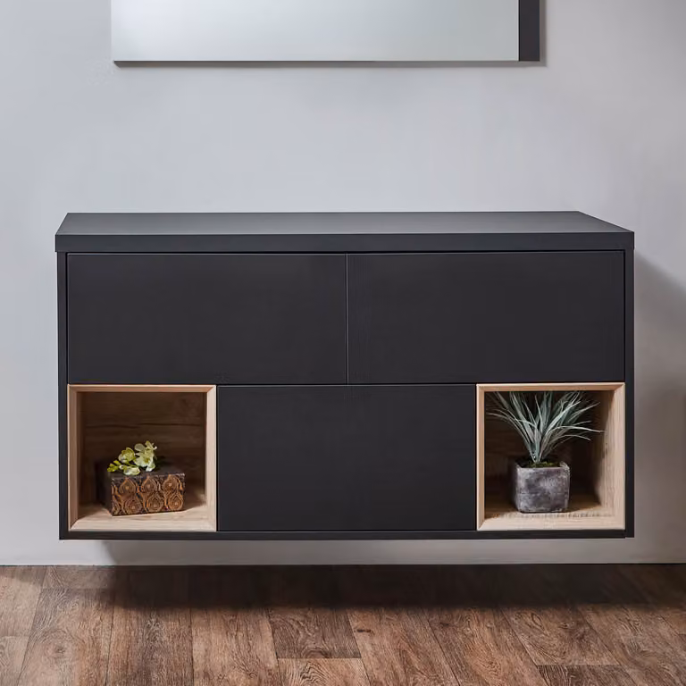 Mobile Bagno Sospeso Grigio/Nero con Ripiano Aperto 1200mm