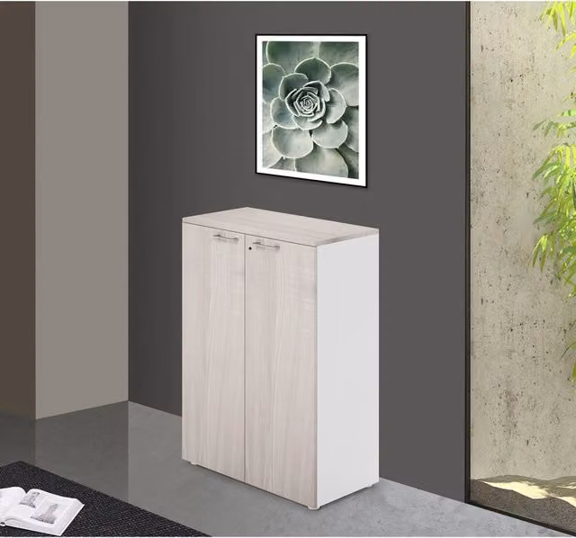 Mobile da ufficio due ripiani ante con serratura colore Olmo H129x90x45cm