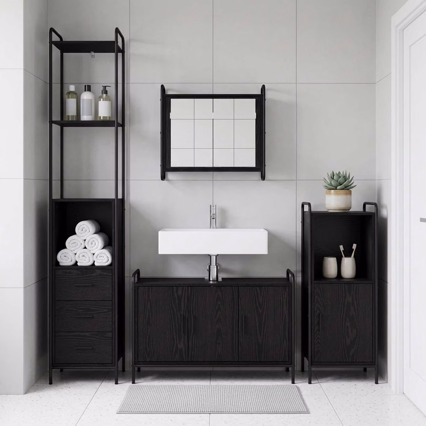 vidaXL Set di Armadi da Bagno 4 pz Rovere Nero 40 x 36 x 200,5 cm