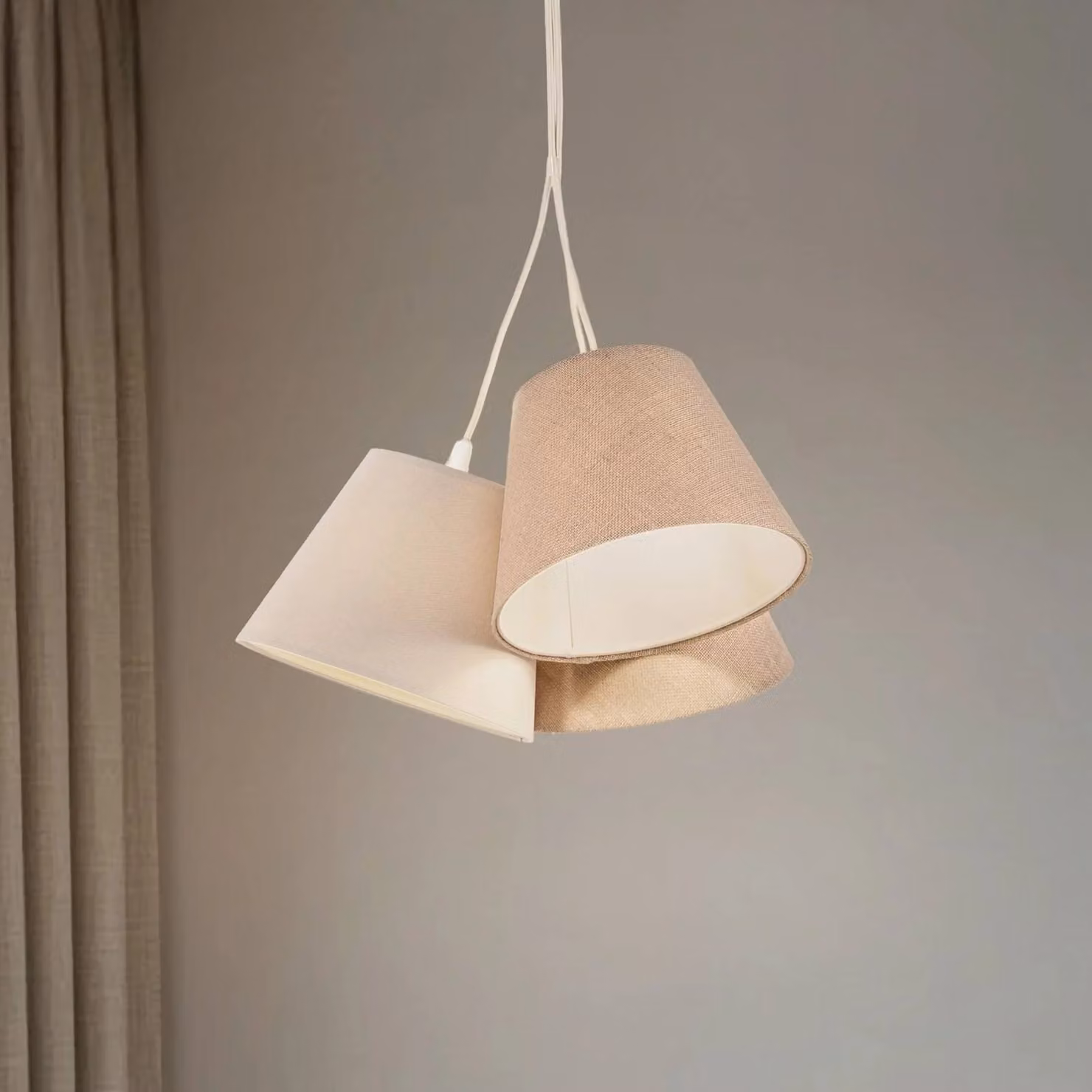 Lampada a sospensione Boho Maco Design, dimmerabile, Crema / Ambra, Soggiorno / Sala da pranzo, Tessuto / Stoffa / Seta, Lampada a sospensione
