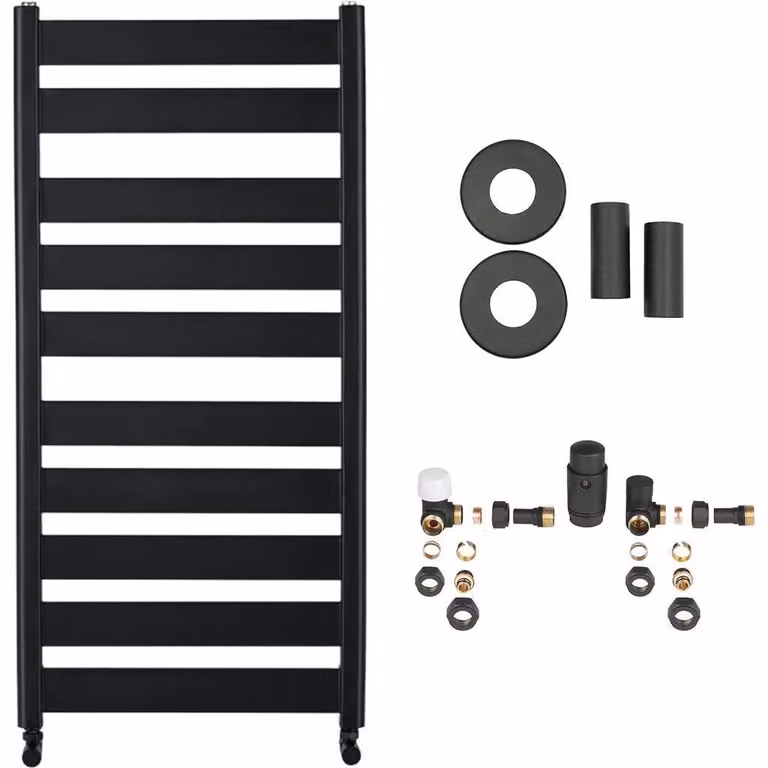 CERANO - Set di radiatori da bagno Marco - riscaldamento centralizzato - attacco laterale - 816 W - nero opaco - 1125 x 550 mm
