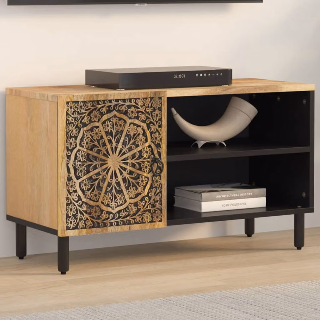 vidaXL Mobile Porta TV in Legno di Mango Marrone L: 80 cm, P: 31 cm, H: 46 cm