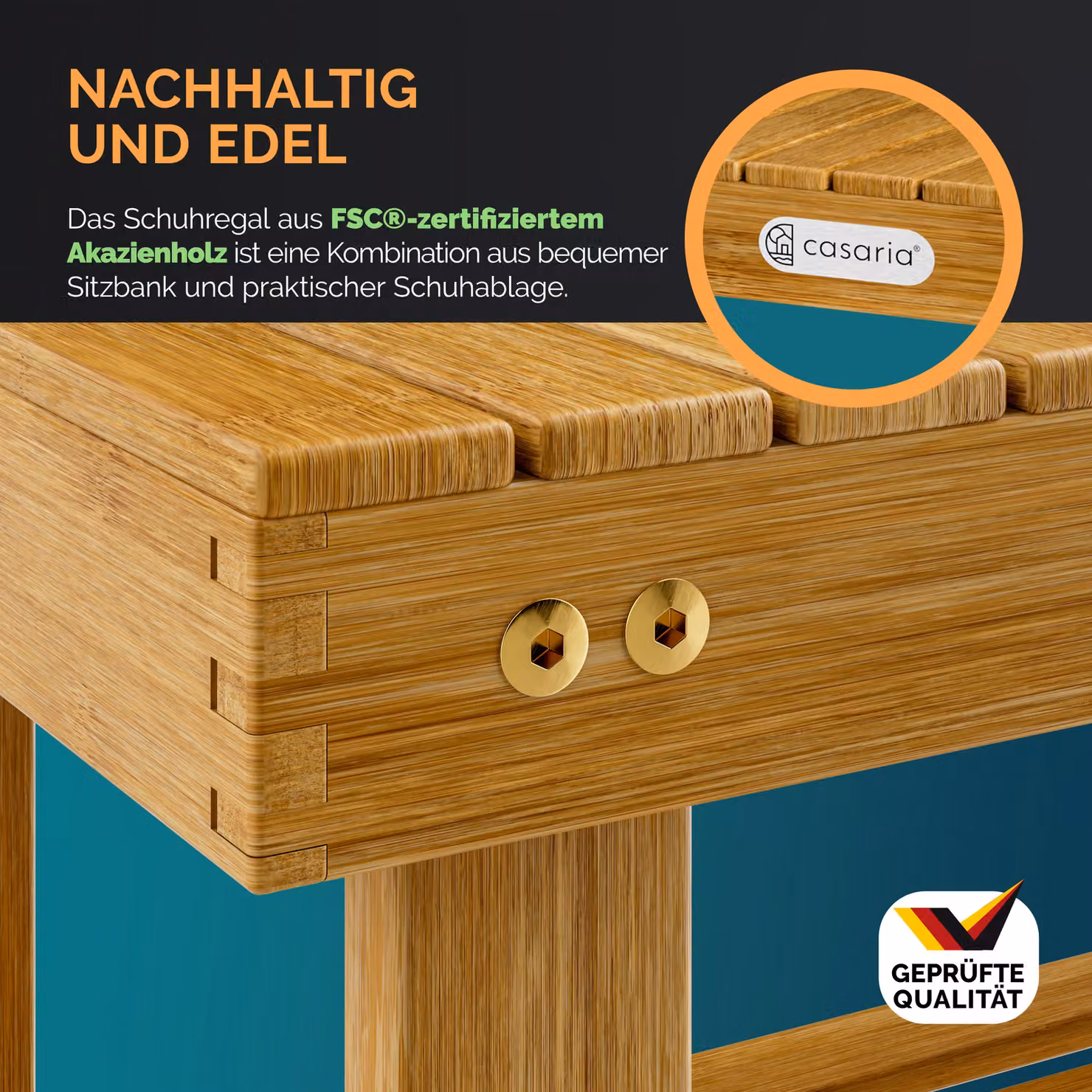 Scarpiera in legno di acacia marrone Casaria® L/P/H: 70 x 30 x 46 cm – 2