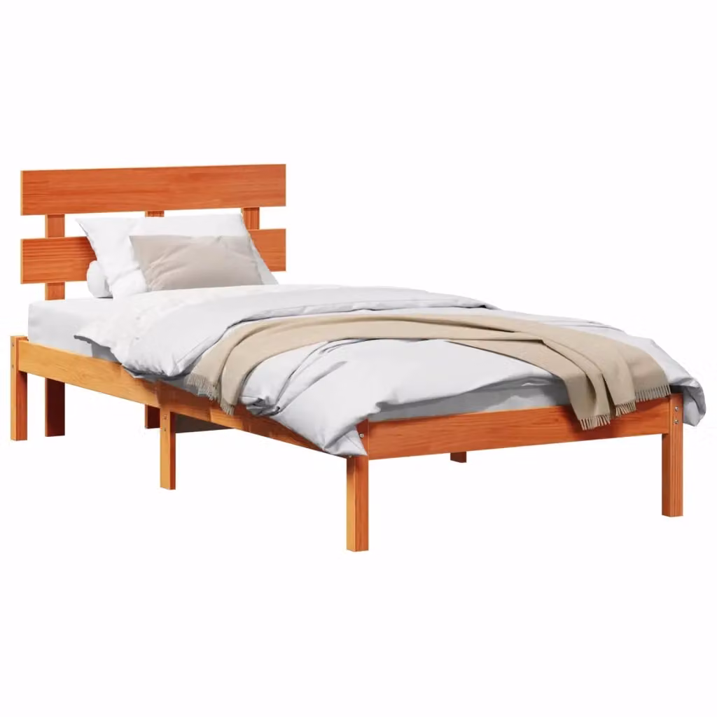 Struttura letto con giroletto in legno massello di pino marrone L 100 x P 200 cm – 2